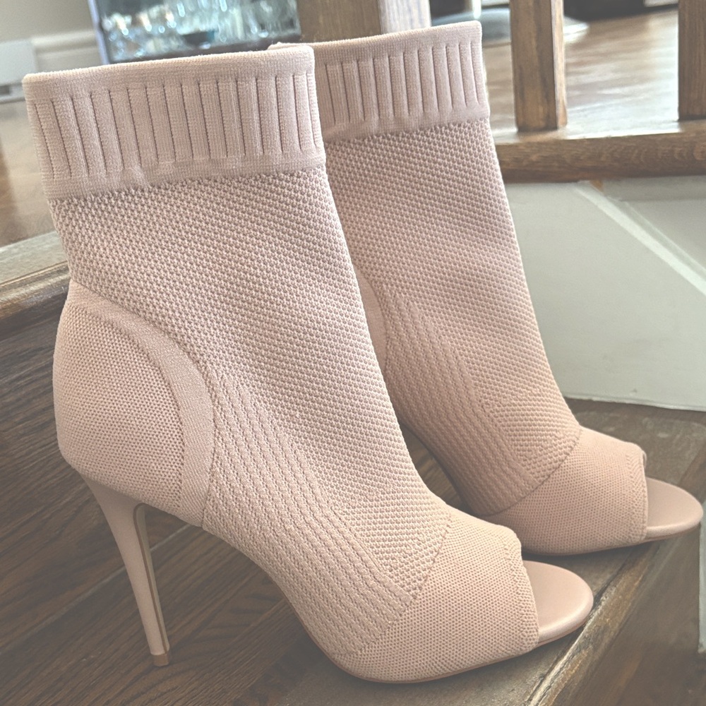 Pink Knit Peep Toe Ankle Boots